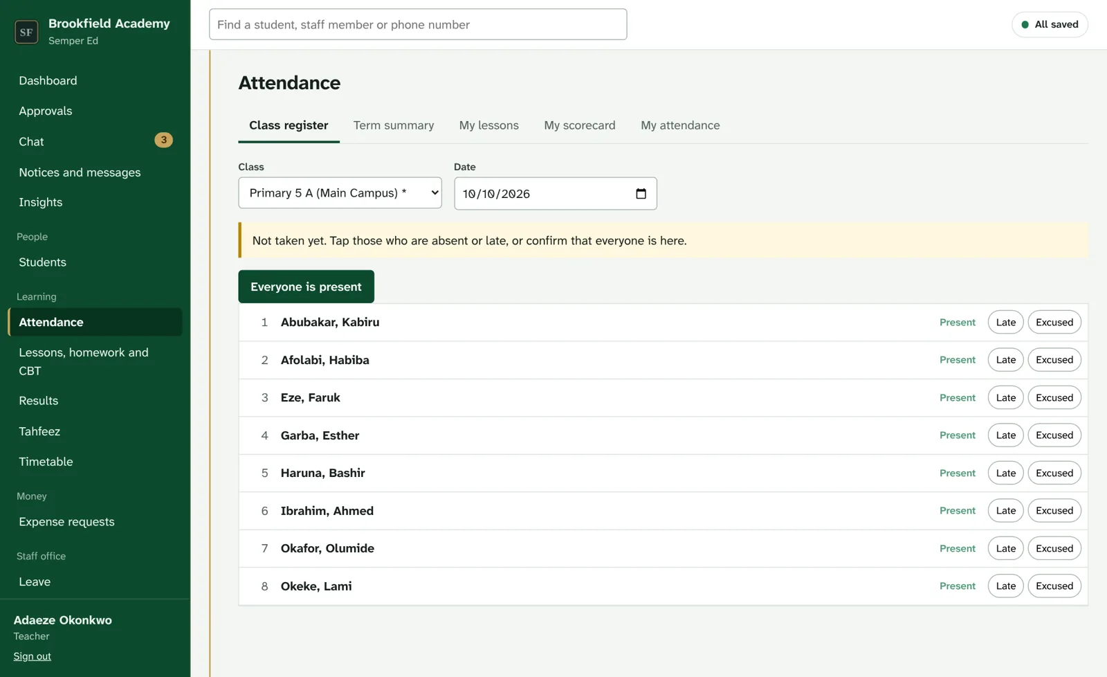 Class register